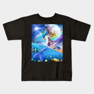 Rainbow Space Mermaid Unicorn, Mermicorn, Dolphin Kids T-Shirt